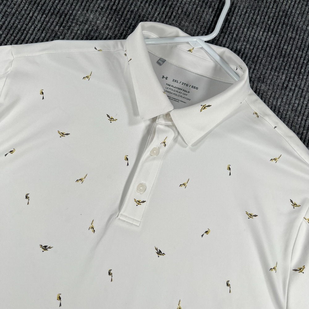 Under Armour Playoff Polo Shirt Mens 2XL XXL‎ White Geometric Short Sleeve Golf